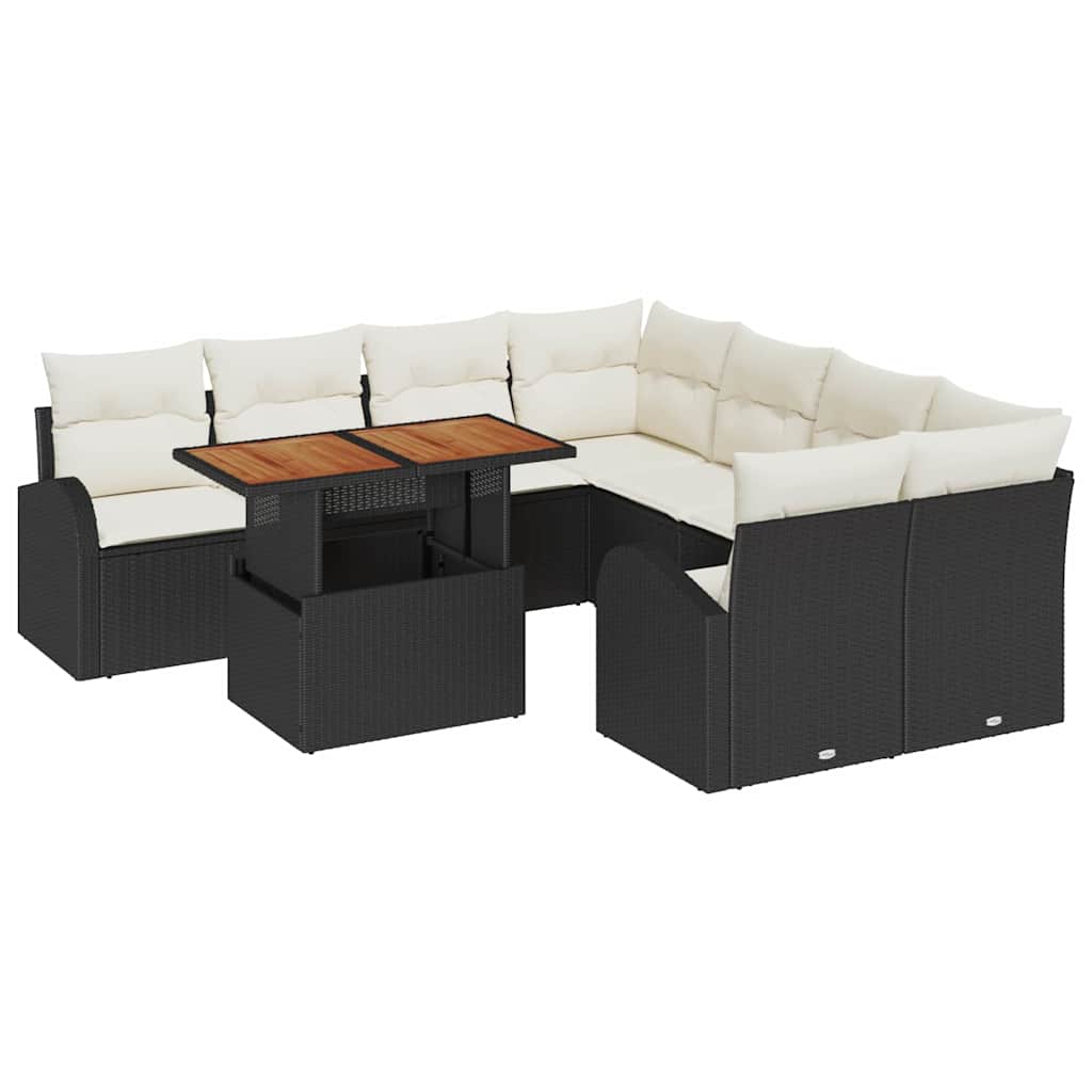 Garten-Sofa-Set mit Speicher 9 pcs Schwarz Poly Rattan